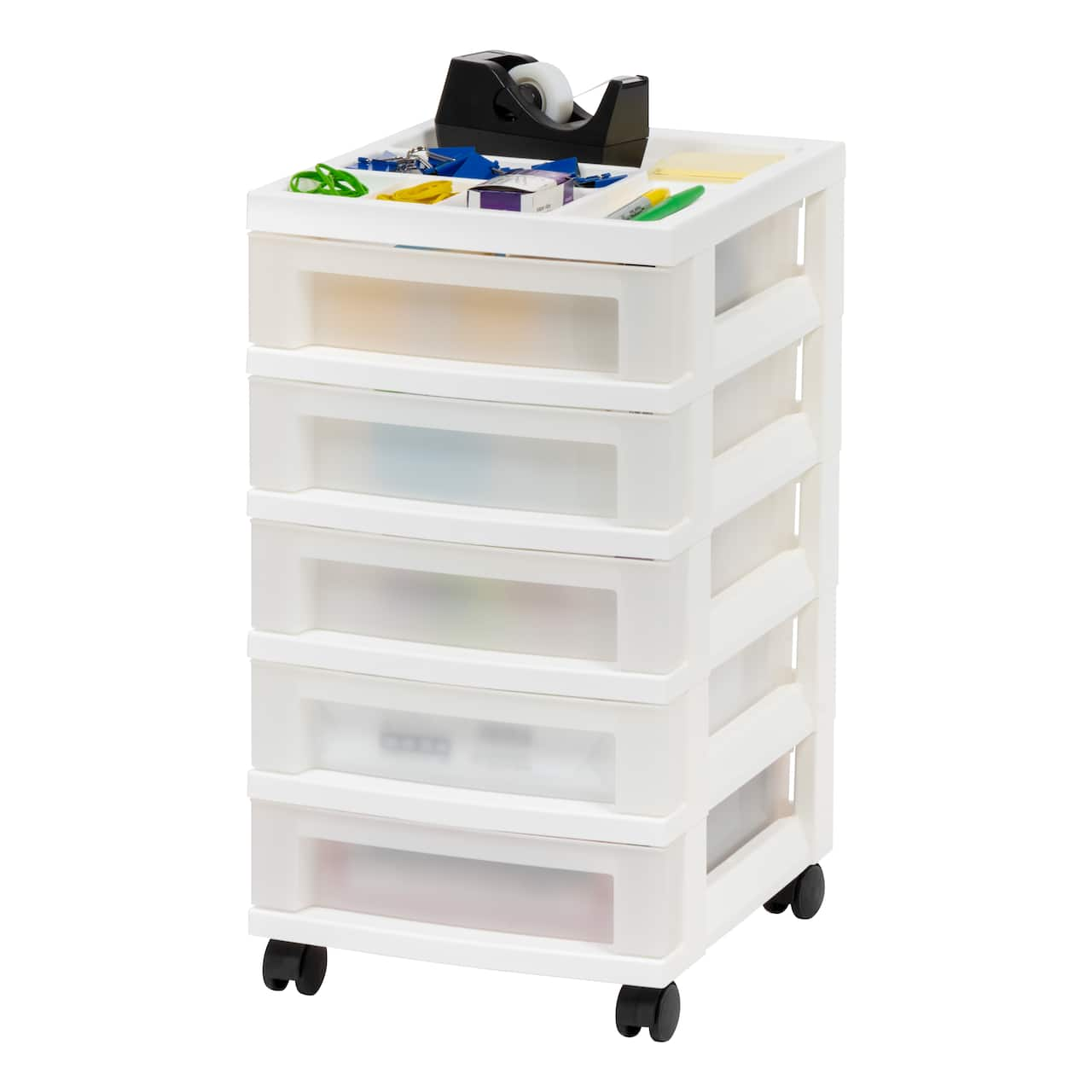 IRIS White 5-Drawer Storage Cart With Organizer Top